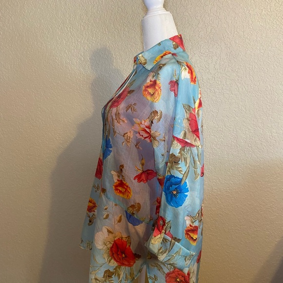 Umgee Turquoise Sheer Floral Blouse - Picture 5 of 11